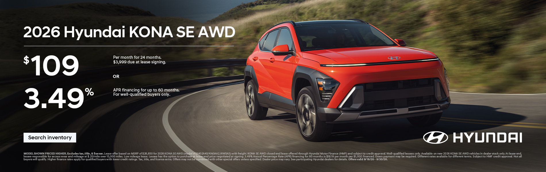 $109/24/$3,999 Lease or 3.49% APR for 60 mos.