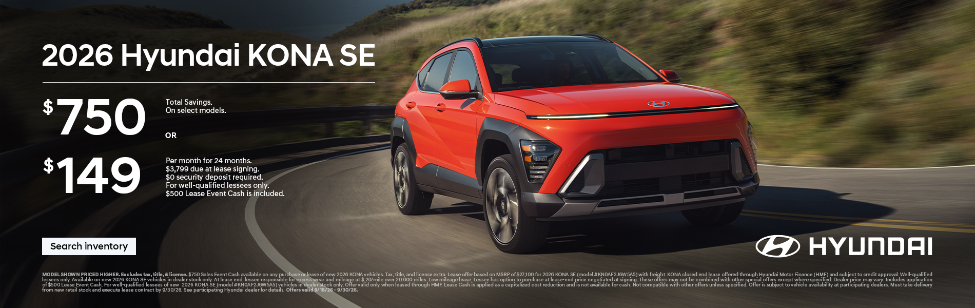 $750 Total Savings or $149/24/$3,799 Lease