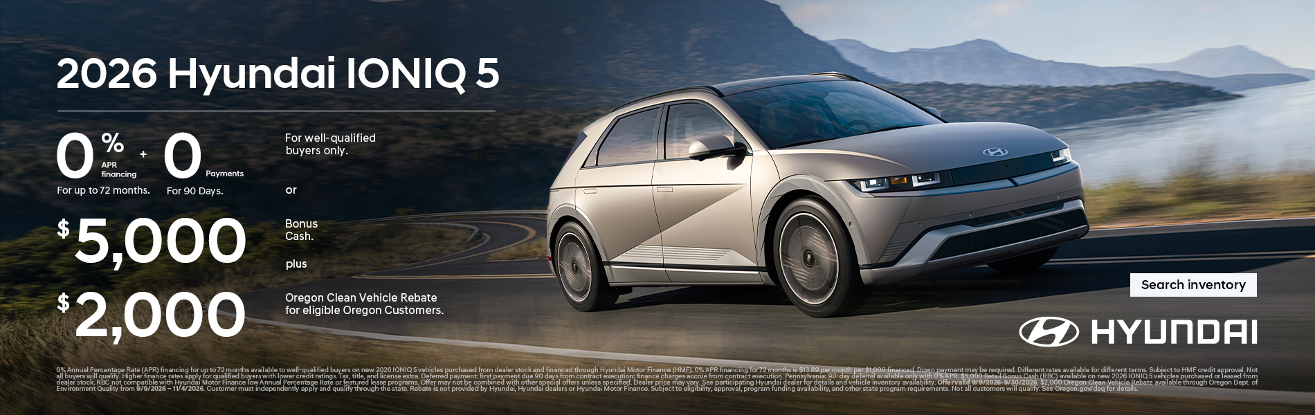 0% APR for 72 mos. + 0 Payments for 90 Days or $5,000 Bonus Cash + $2,000 OCVRP