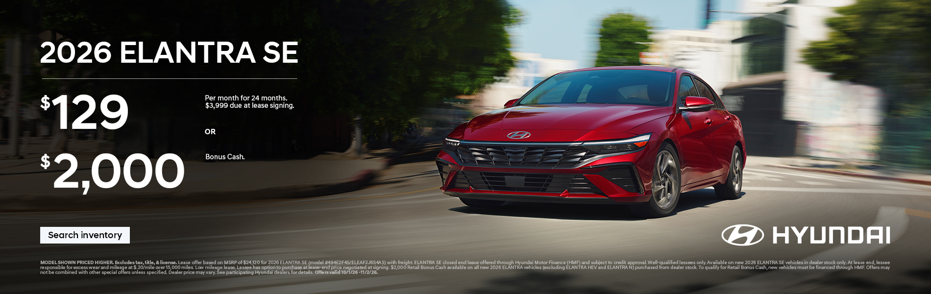 $129/24/$3,999 Lease or $2,000 Bonus Cash
