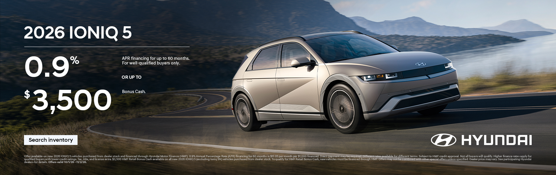 0.9% APR for 60 mos. or $3,500 Bonus Cash