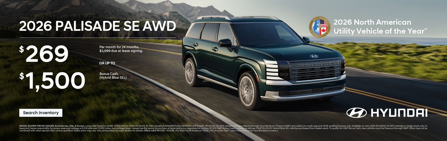 $269/24/$3,999 Lease or $1,500 Bonus Cash