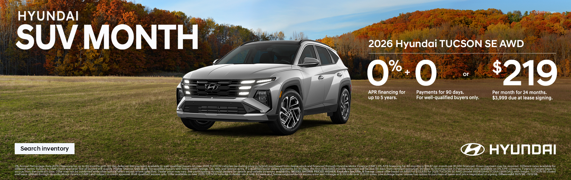 0% APR + 0 Payments for 90 Days or $219/24/$3,999 Lease