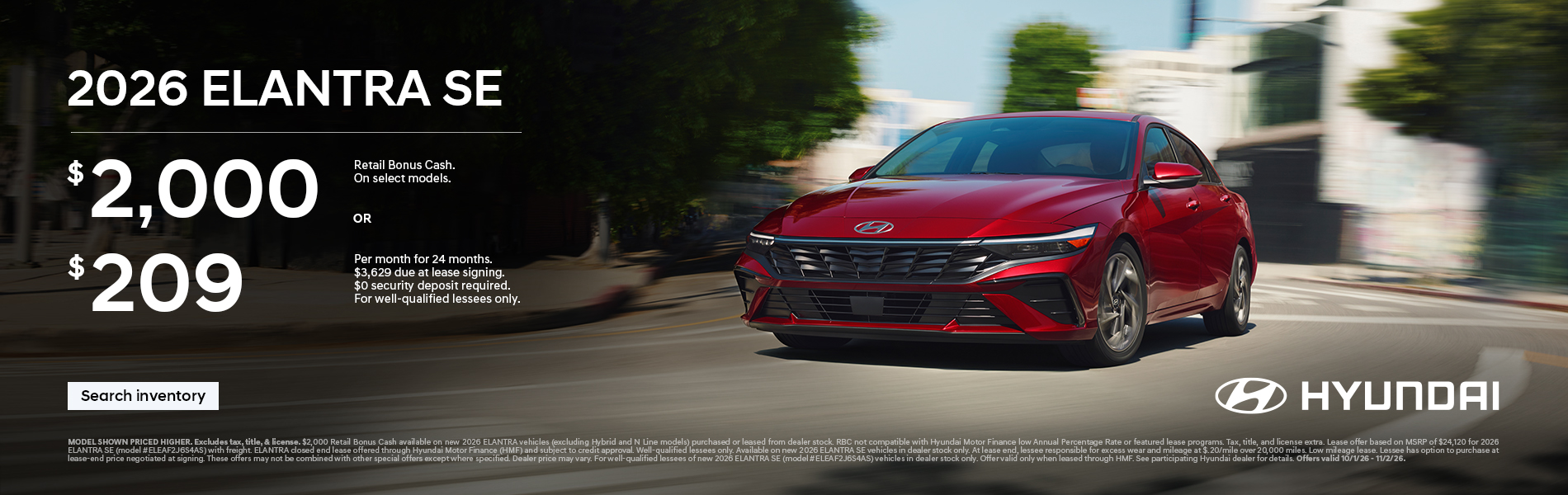 $2,000 Bonus Cash or $209/24/$3,629 Lease