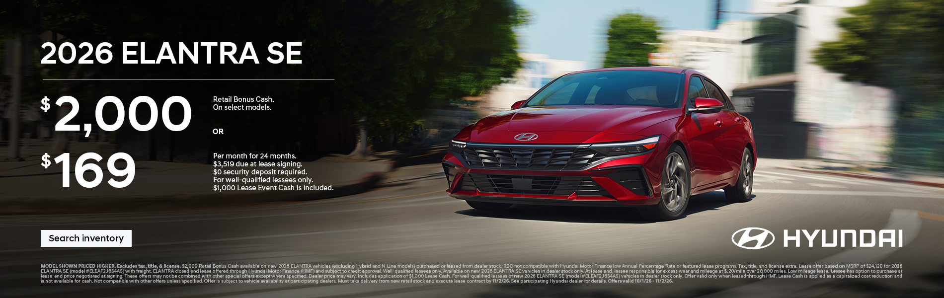 $2,000 Bonus Cash or $169/24/$3,519 Lease