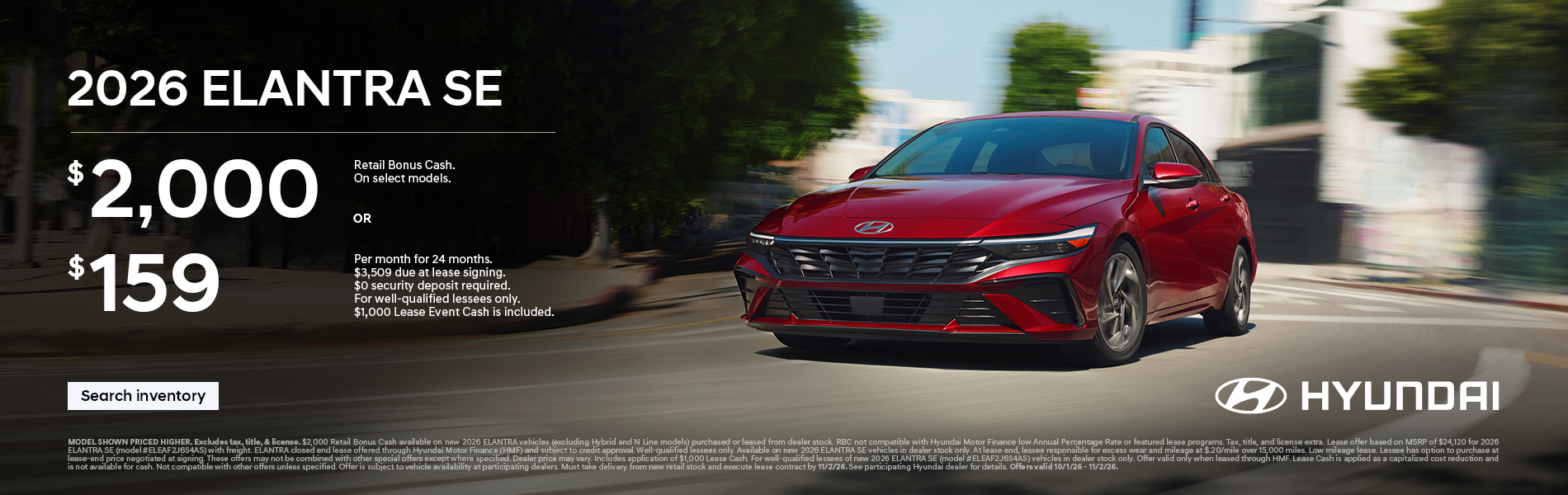 $2,000 Bonus Cash or $159/24/$3,509 Lease