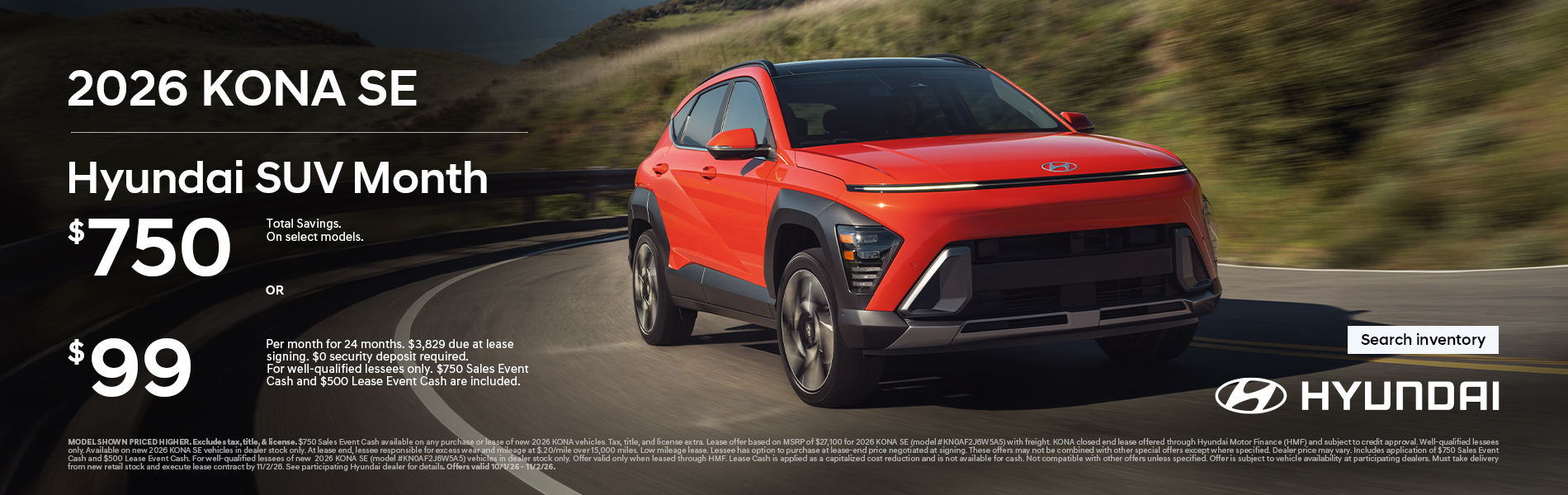 $750 Total Savings or $99/24/$3,829 Lease