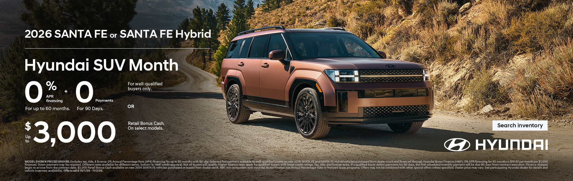 0% APR for 60 mos. + 0 Payments for 90 Days or $3,000 Bonus Cash