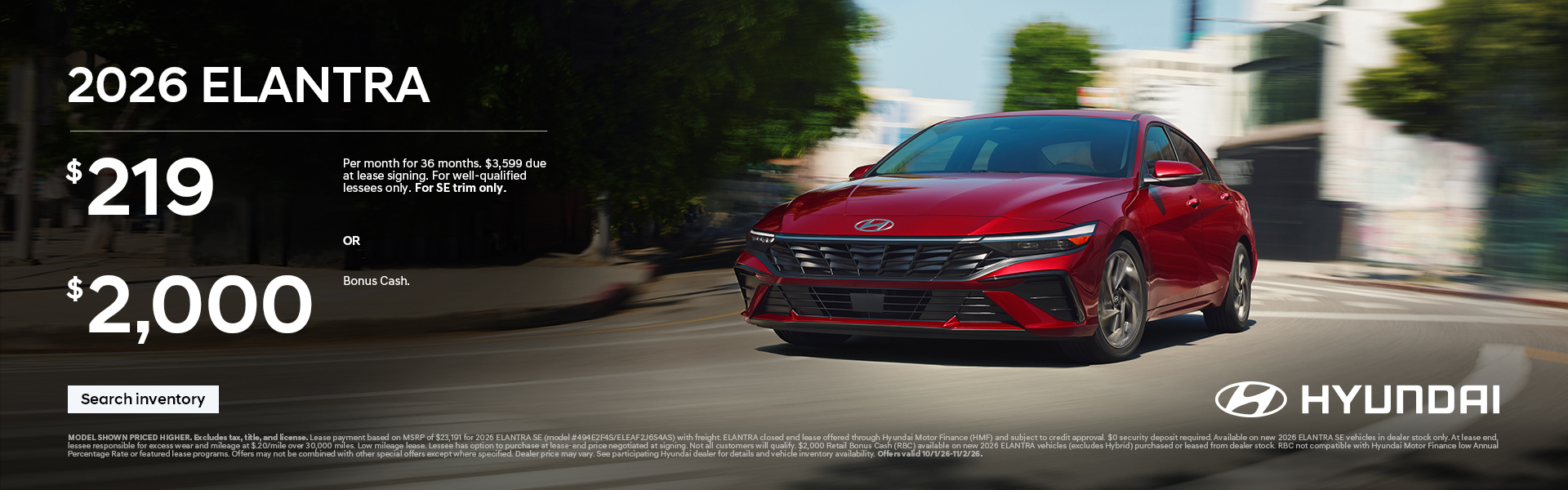 $219/36/$3,599 Lease or $2,000 Bonus Cash