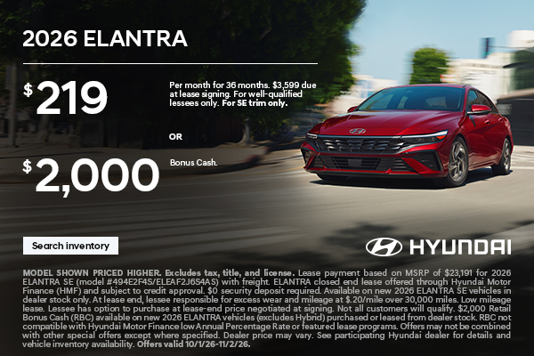 $219/36/$3,599 Lease or $2,000 Bonus Cash