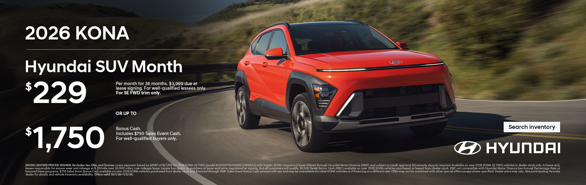 $229/36/$3,999 Lease or $1,750 Bonus Cash