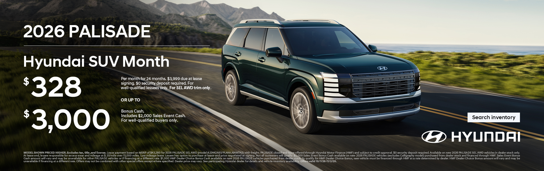 $328/24/$3,999 Lease or $3,000 Bonus Cash