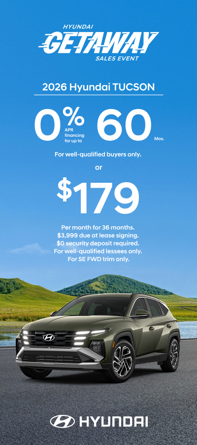 Tucson 0% APR for 60 mos. or $179/36/$3,999 Lease