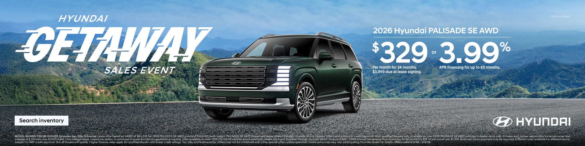 2026 Hyundai Palisade Eastern APR or Lease Offer