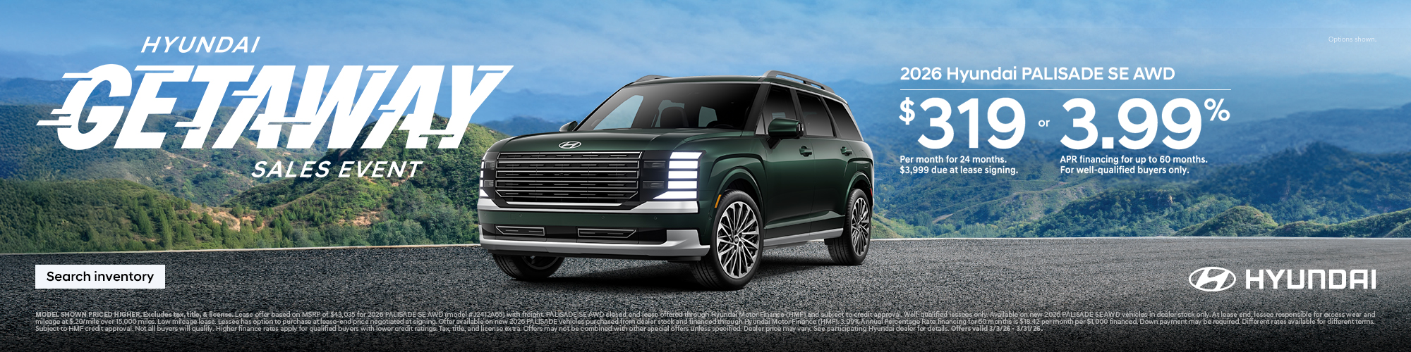 2026 Hyundai Palisade SE APR or Lease Offer