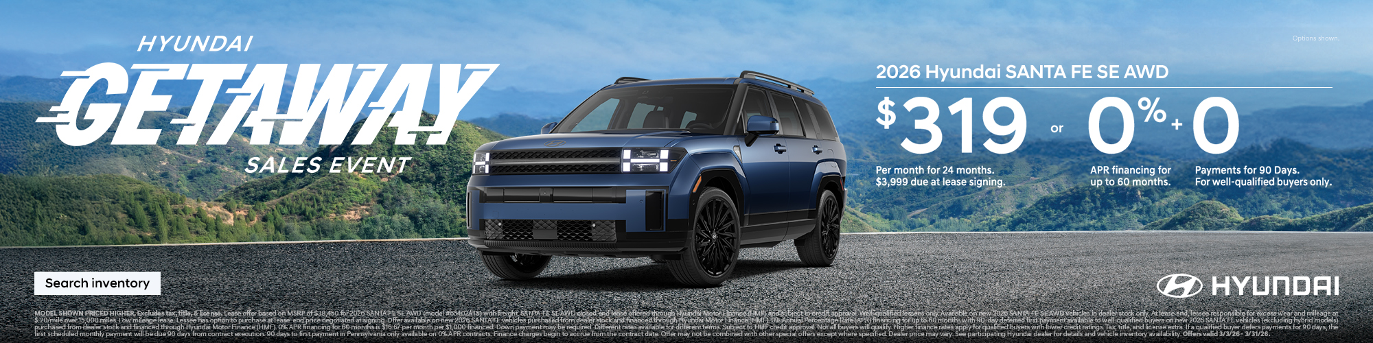 2026 Hyundai Santa Fe SE APR or Lease Offer