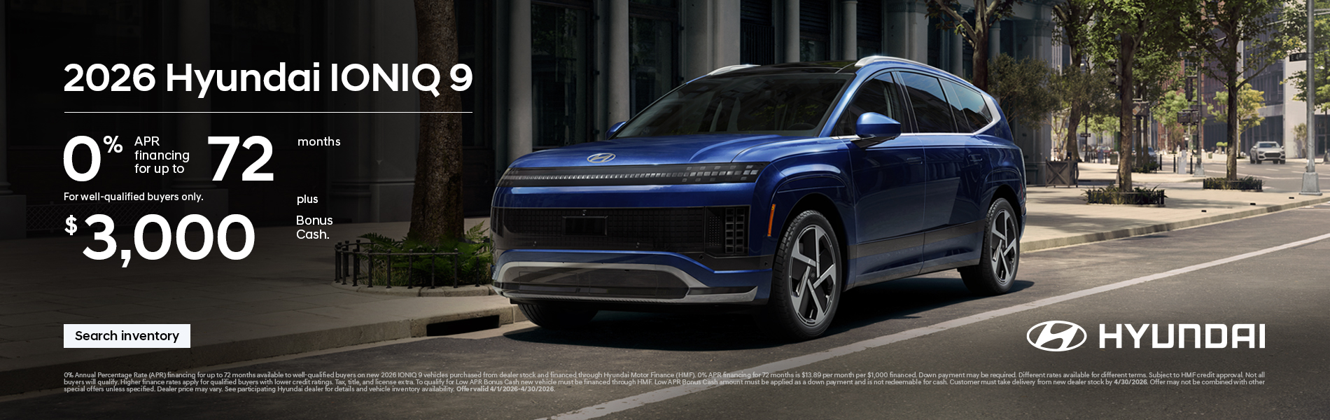 2026 Hyundai IONIQ 9  APR and Bonus Cash Offer