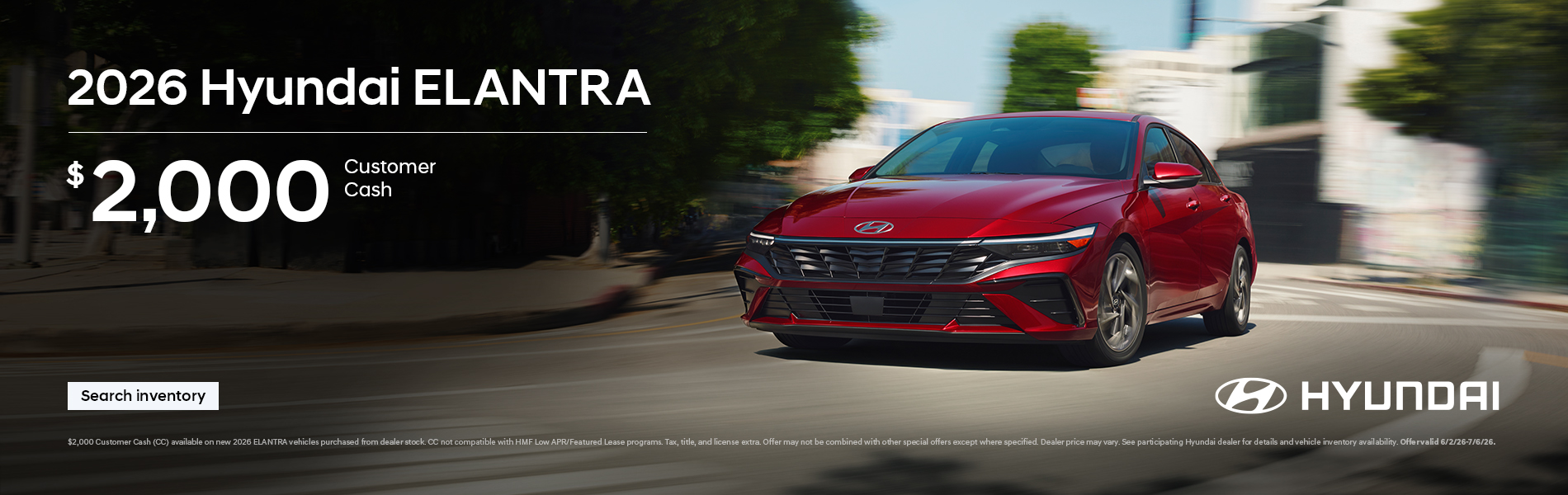 2026 Hyundai Elantra  Customer Cash Offer