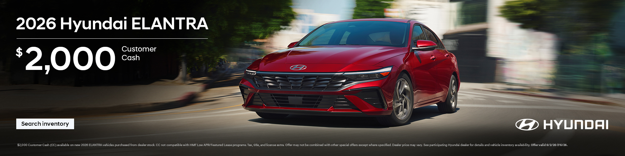 2026 Hyundai Elantra Customer Cash Offer