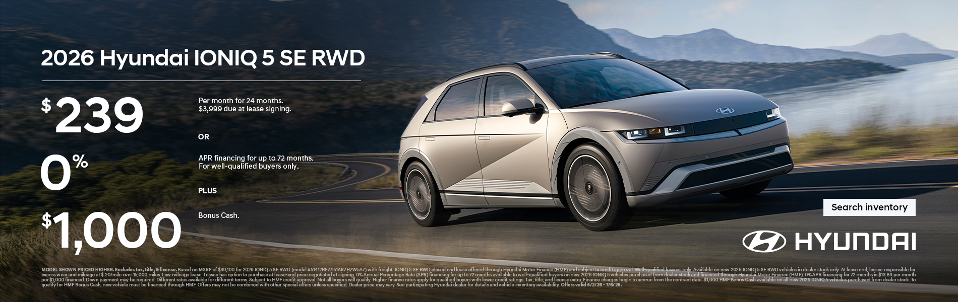 2026 Hyundai IONIQ 5  APR or Lease and Bonus Cash Offer