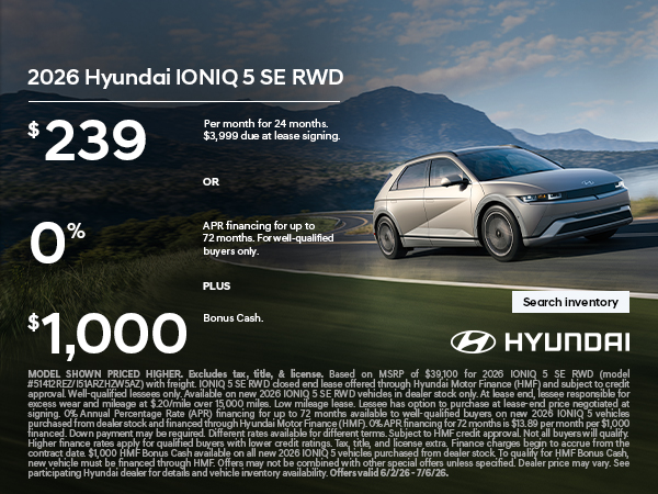 2026 Hyundai IONIQ 5 APR or Lease and Bonus Cash Offer