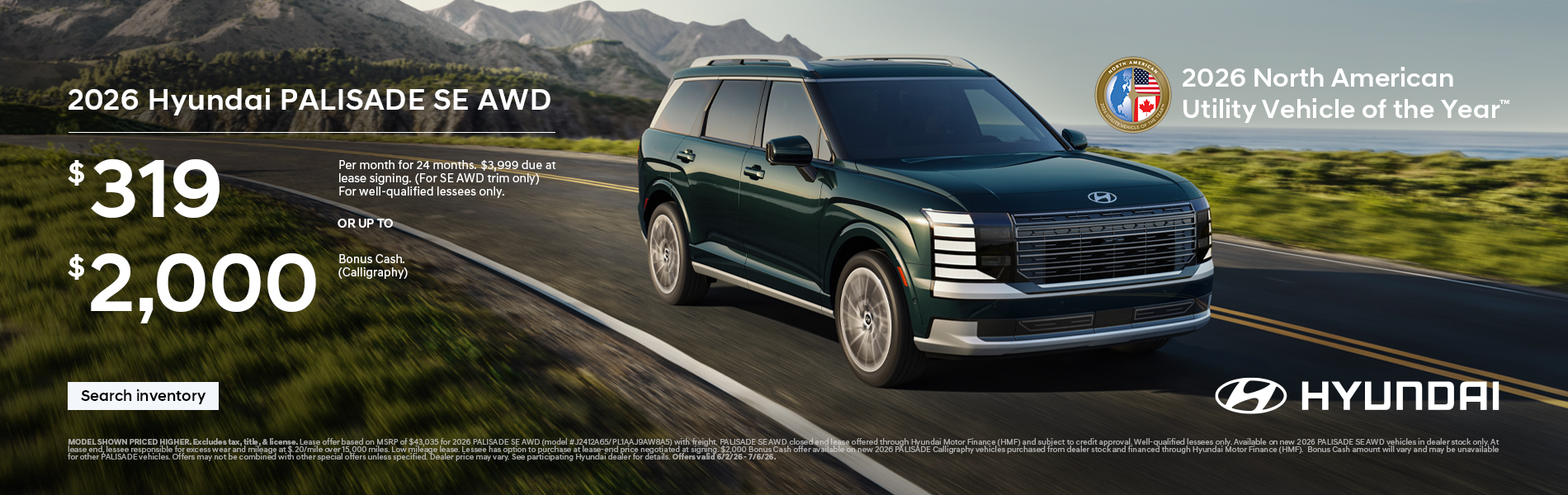 2026 Hyundai Palisade  Lease or Bonus Cash Offer