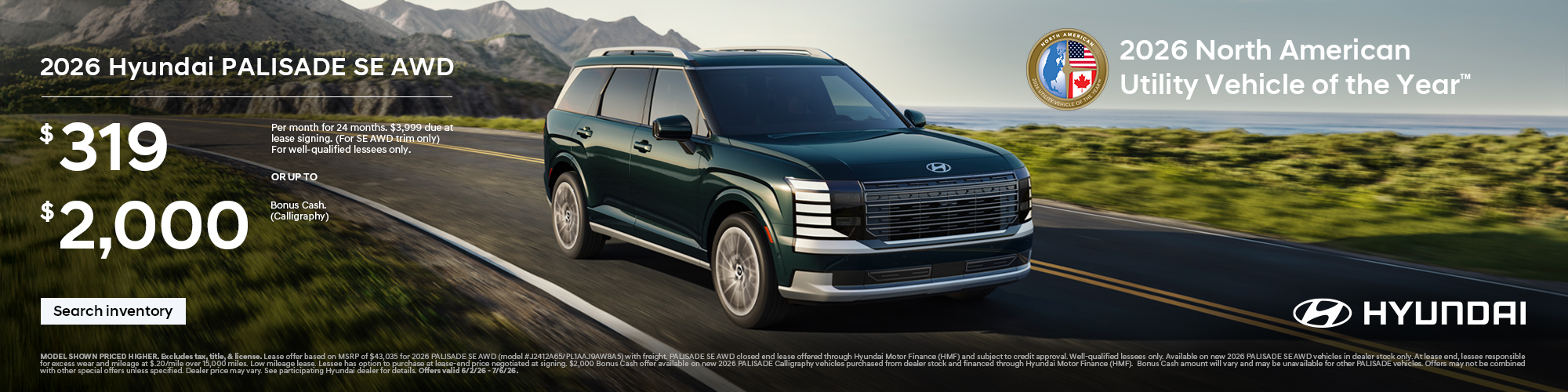 2026 Hyundai Palisade Lease or Bonus Cash Offer