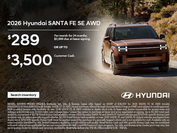 2026 Hyundai Santa Fe Lease or Customer Cash Offer