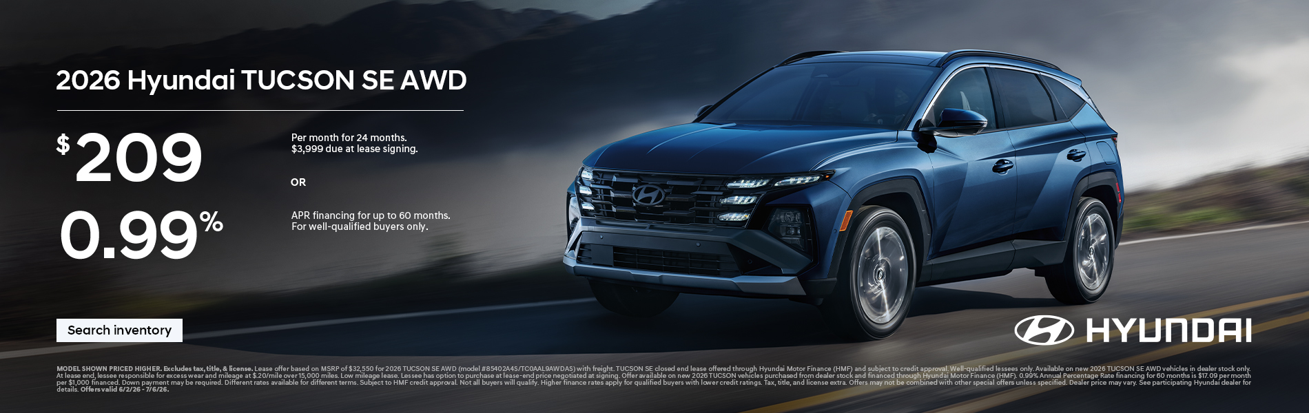 2026 Hyundai Tucson  APR or Lease Offer