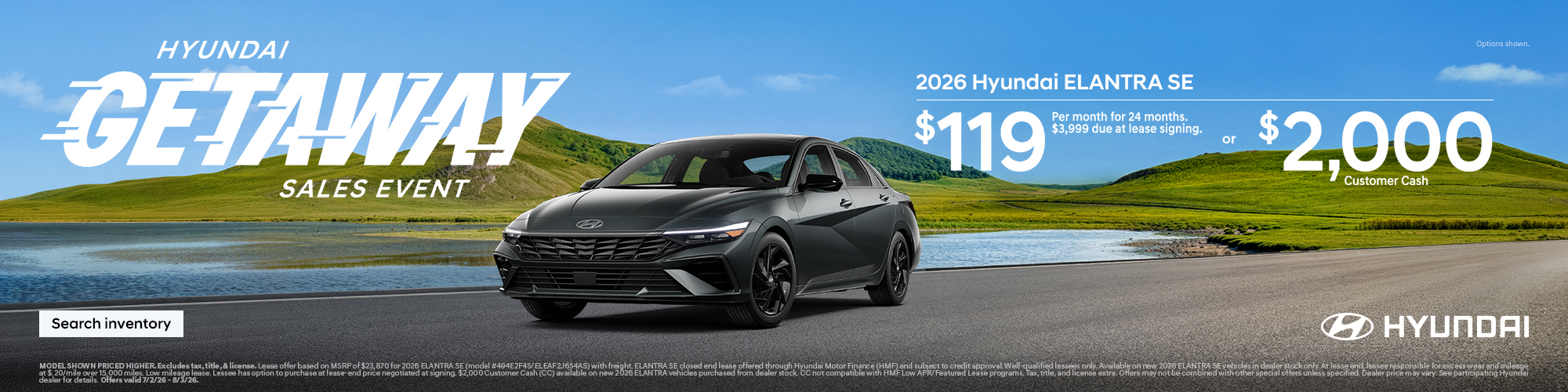 2026 Hyundai Elantra Lease or Customer Cash Offer