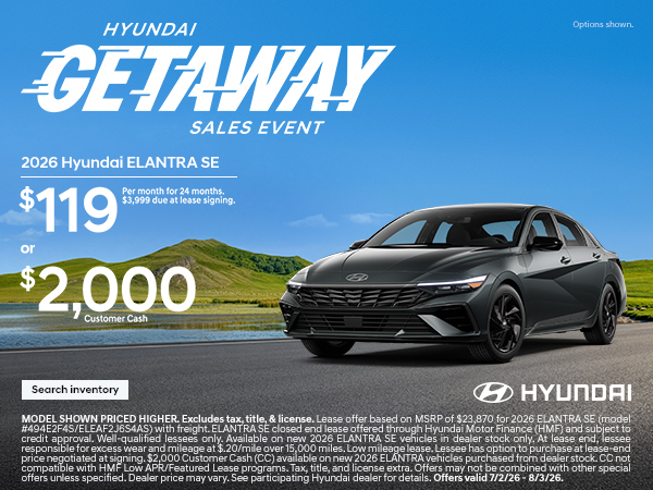 2026 Hyundai Elantra Lease or Customer Cash Offer
