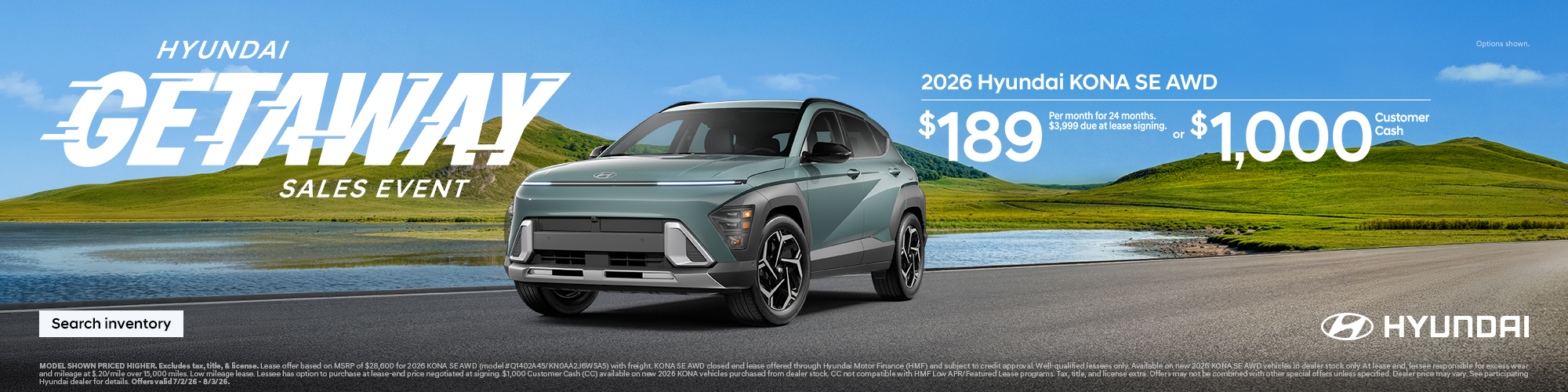 2026 Hyundai Kona Lease or Customer Cash Offer
