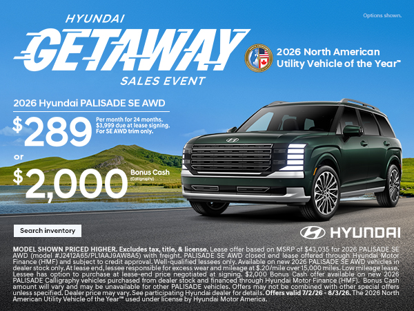 2026 Hyundai Palisade Lease or Bonus Cash Offer