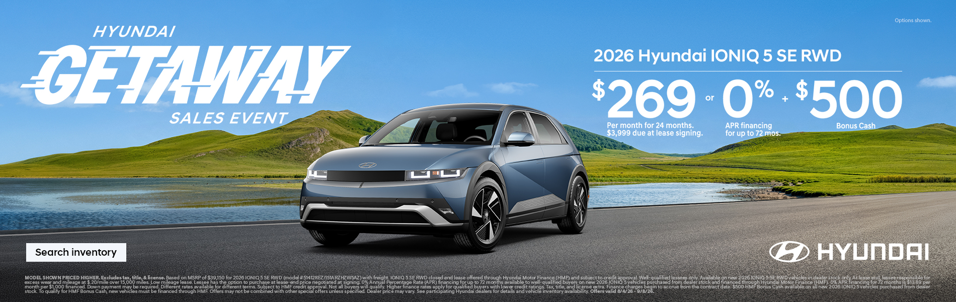 IONIQ 5 $269/24/$3,999 Lease or 0% APR for 72 mos. + $500 Customer Cash