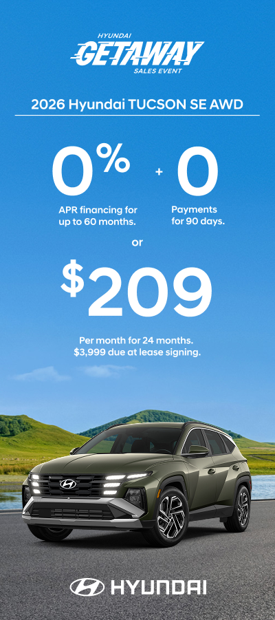 Tucson 0% APR for 60 mos. + 0 Payments for 90 Days or $209/24/$3,999 Lease