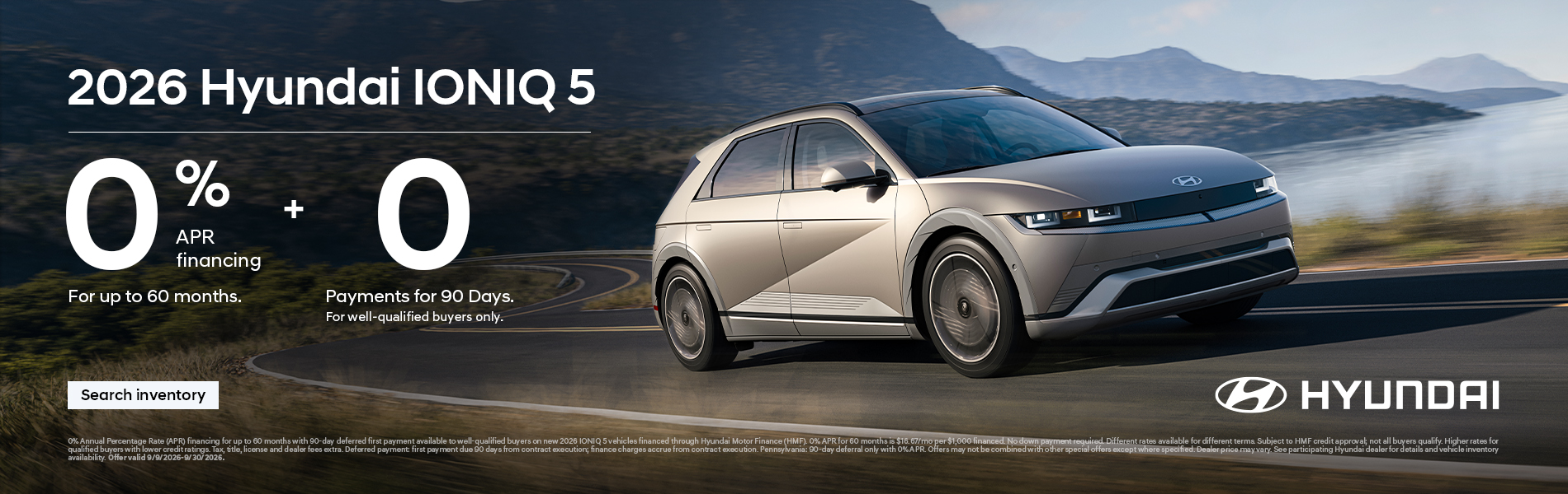 0.9% APR for 60 mos. + 0 Payments for 90 days