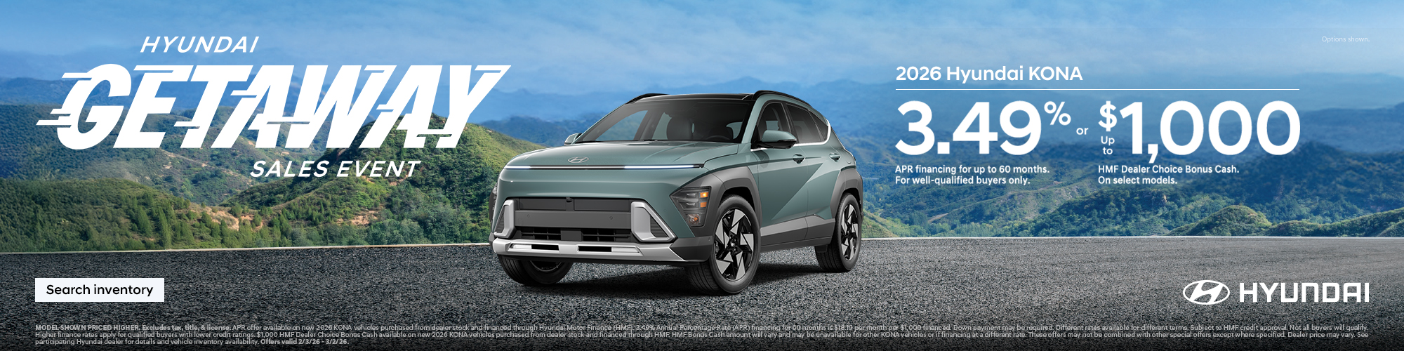2026 Hyundai Kona Mid-Atlantic APR or Bonus Cash Offer