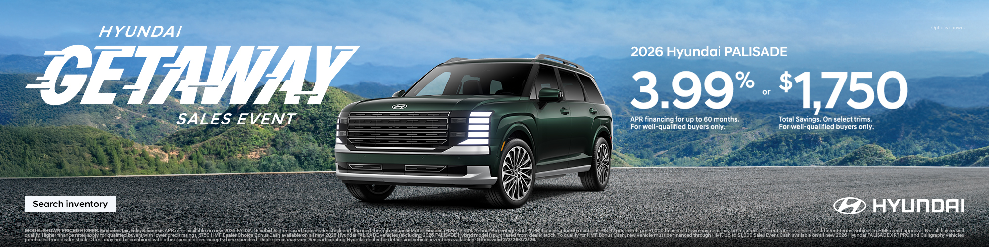 2026 Hyundai Palisade Mid-Atlantic APR or Bonus Cash Offer