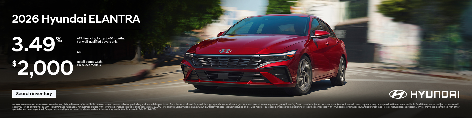2026 Hyundai Elantra APR or Bonus Cash Offer