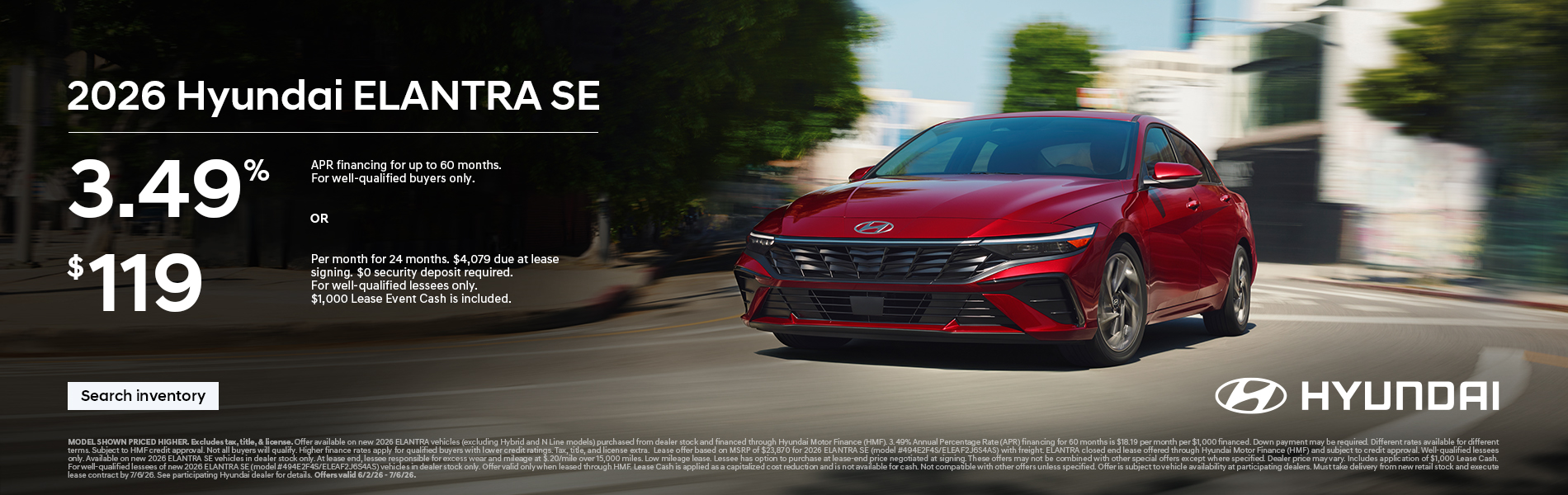 2026 Hyundai Elantra  APR or Lease Offer