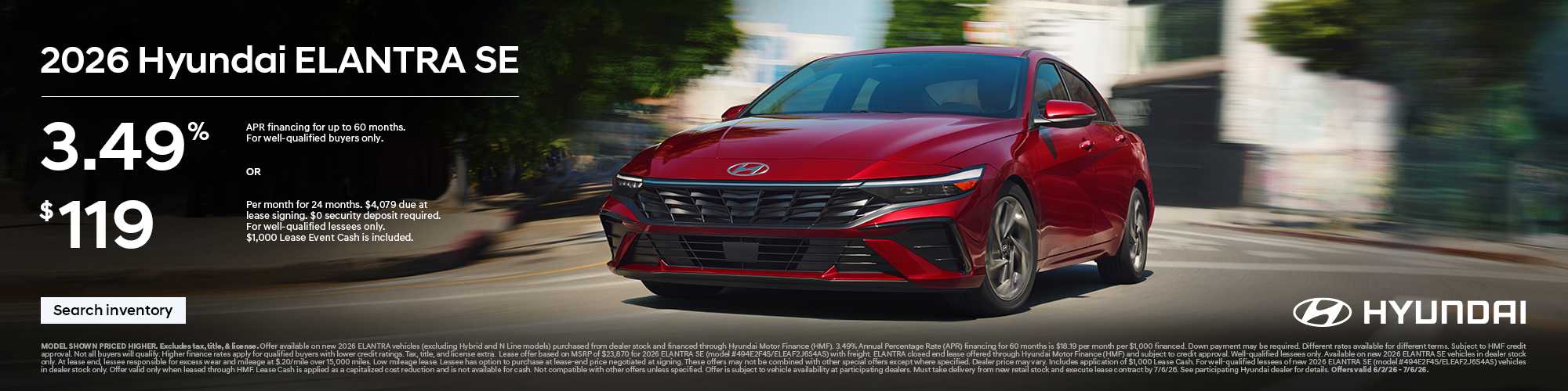 2026 Hyundai Elantra APR or Lease Offer