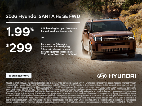 2026 Hyundai Santa Fe APR or Lease Offer
