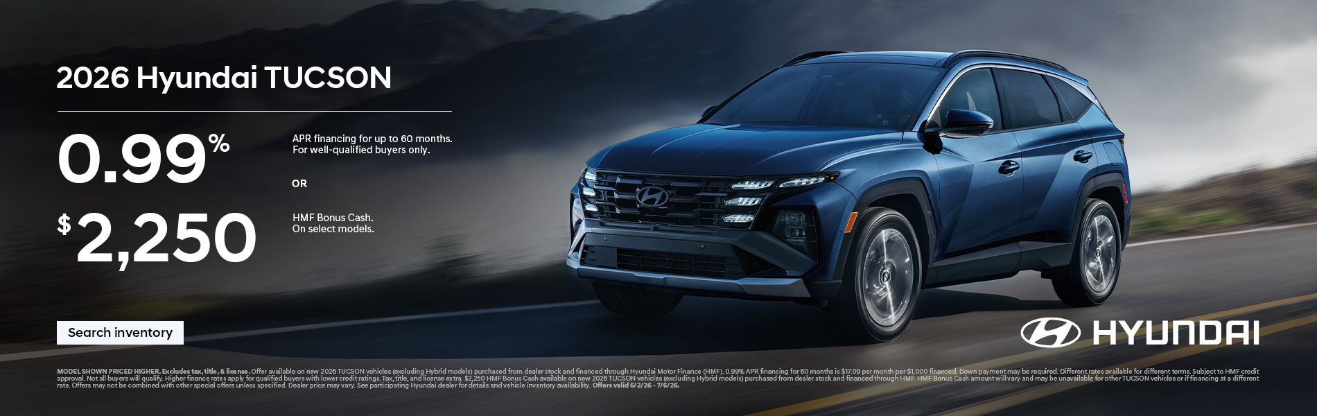 2026 Hyundai Tucson  APR or Bonus Cash Offer