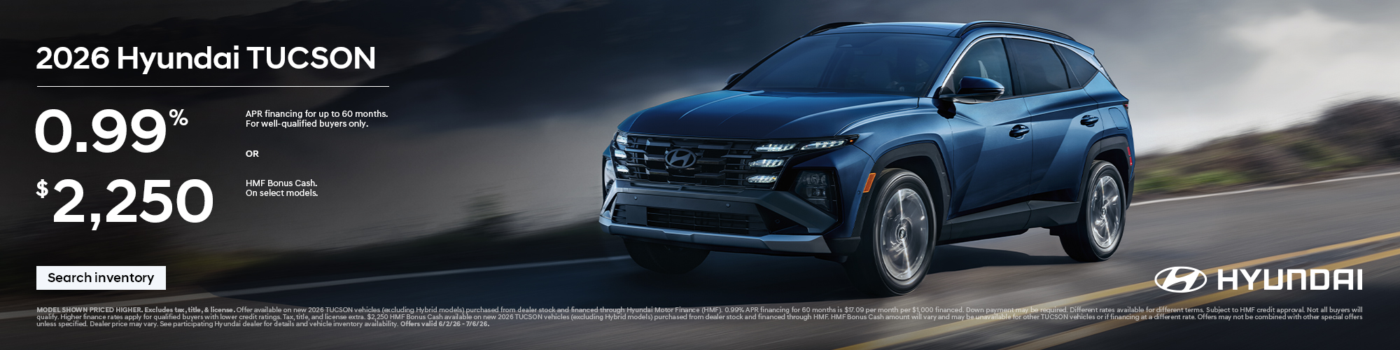 2026 Hyundai Tucson APR or Bonus Cash Offer