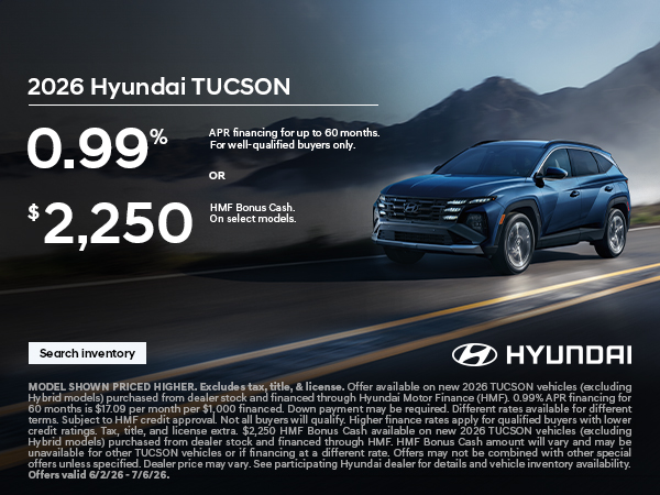 2026 Hyundai Tucson APR or Bonus Cash Offer