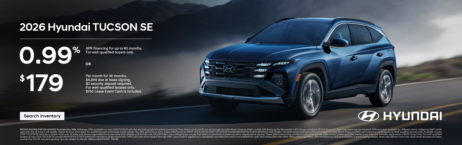 2026 Hyundai Tucson  APR or Lease Offer