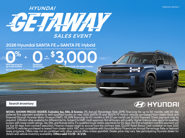 2026 Hyundai Santa Fe, Santa Fe Hybrid APR or Bonus Cash Offer
