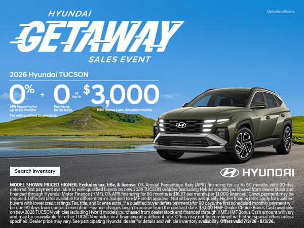 2026 Hyundai Tucson APR or Bonus Cash Offer
