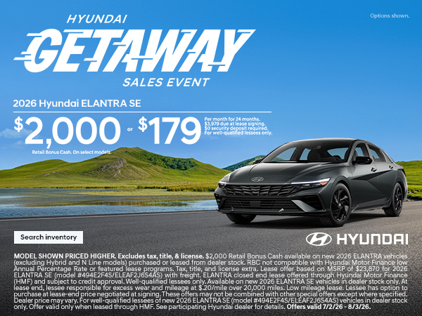 2026 Hyundai Elantra Lease or Bonus Cash Offer