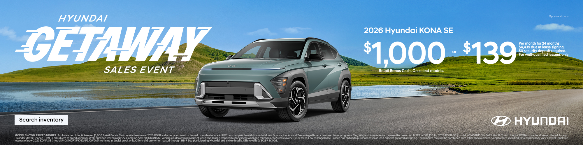 2026 Hyundai Kona Lease or Bonus Cash Offer